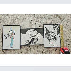 3 Black Ink and Paint Framed Art Paintings Signed Joe Cordaro Woman Women